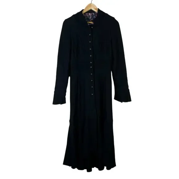 Rare Free People Heritage Wool Coat Size 6 Black Ruffle Victorian Dark Academia - Picture 2 of 7